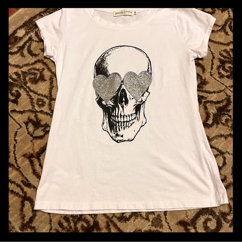 Pants Store white skull tshirt glitter Halloween skeleton